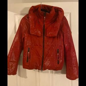 Red leather Moncler jacket